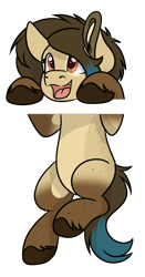 Size: 797x1516 | Tagged: safe, artist:rokosmith26, derpibooru import, oc, oc only, oc:layla crow, earth pony, pony, belly, cute, female, filly, freckles, hanging, happy, hoof fluff, looking up, open mouth, short hair, short mane, simple background, solo, tail, transparent background, younger