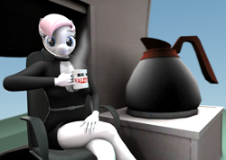 Size: 3042x2160 | Tagged: safe, artist:phenioxflame, derpibooru import, nurse redheart, anthro, 3d, coffee, coffee mug, ko-fi, mug, nexgen, solo, source filmmaker