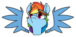 Size: 1400x683 | Tagged: safe, artist:dacaoo, derpibooru import, rainbow dash, pegasus, pony, goggles, simple background, solo, transparent background