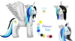 Size: 1964x1084 | Tagged: safe, artist:midnighttheumbreon, derpibooru import, oc, oc only, oc:fate, alicorn, alicorn oc, eyes closed, female, head, horn, reference sheet, simple background, solo, white background, wings
