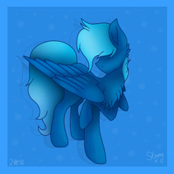 Size: 768x768 | Tagged: safe, artist:saladstarry, derpibooru import, oc, oc only, pegasus, pony, chest fluff, hair over eyes, pegasus oc, raised hoof, signature, solo, wings