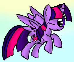 Size: 707x598 | Tagged: safe, artist:ameliayap, derpibooru import, twilight sparkle, twilight sparkle (alicorn), alicorn, pony, female, flying, one eye closed, solo, wink