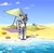 Size: 1280x1255 | Tagged: safe, artist:lilitepsilon, derpibooru import, oc, oc:palatinatus clypeus, crab, zebra, beach, eye scar, male, sand, scar, seastar, solo, towel, umbrella, water, zebra oc