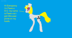 Size: 1606x852 | Tagged: safe, artist:pawstheartest, derpibooru import, oc, oc only, pony, unicorn, blue background, female, horn, mare, paw prints, simple background, solo, talking, unicorn oc