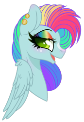Size: 483x697 | Tagged: safe, artist:angellightyt, derpibooru import, oc, oc:rainbow blitz, pegasus, pony, bust, ear piercing, earring, headshot commission, jewelry, magical lesbian spawn, multicolored hair, offspring, parent:fluttershy, parent:rainbow dash, parents:flutterdash, piercing, portrait, rainbow hair, rainbow makeup, simple background, solo, transparent background