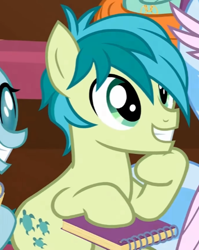 Size: 482x606 | Tagged: safe, derpibooru import, screencap, ocellus, sandbar, silverstream, earth pony, the end in friend, cropped, cute, excited, hoof on chin, notebook, sandabetes, smiling, solo focus