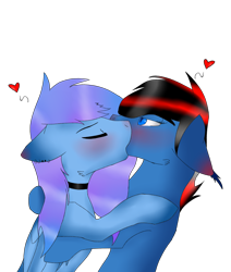 Size: 4244x5000 | Tagged: safe, artist:toptian, derpibooru import, oc, oc only, pony, blushing, choker, heart, kissing, oc x oc, shipping, simple background, transparent background