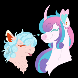 Size: 1000x1000 | Tagged: safe, artist:lepiswerid, derpibooru import, cozy glow, princess flurry heart, alicorn, pegasus, pony, :p, blepping, cozyheart, ear piercing, earring, female, freckles, grumpy, heart earring, jewelry, lesbian, marsverse, piercing, shipping, tongue out, torn ear