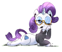 Size: 1920x1600 | Tagged: safe, artist:nendo, derpibooru import, rarity, pony, unicorn, keynote pie, my little pony: pony life, spoiler:pony life s01e26, clothes, earbuds, female, g4.5 to g4, glasses, headworn microphone, mare, solo, sweater, that was fast