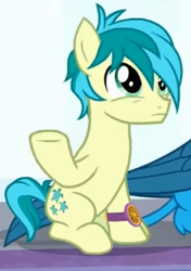 Size: 238x338 | Tagged: safe, derpibooru import, screencap, gallus, sandbar, earth pony, a matter of principals, bracelet, cropped, jewelry, raised hoof, solo focus