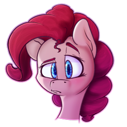 Size: 2100x2100 | Tagged: safe, artist:packy paca, derpibooru import, pinkie pie, earth pony, pony, bust, female, looking at you, pouting, simple background, solo, transparent background