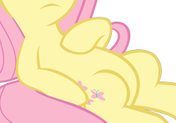 Size: 2533x1778 | Tagged: safe, derpibooru import, edit, fluttershy, pegasus, pony, 2 4 6 greaaat, belly, cropped, female, hoof on chest, lying down, pictures of bellies, simple background, solo, transparent background, vector, vector edit