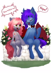 Size: 2894x4093 | Tagged: safe, artist:sofiko-ko, derpibooru import, oc, oc only, bat pony, earth pony, pony, dialogue, duo