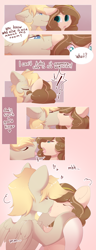 Size: 2500x6500 | Tagged: safe, artist:kebchach, derpibooru import, oc, oc:celia montigre, earth pony, pegasus, pony, comic, drool, drool string, kissing, whispering