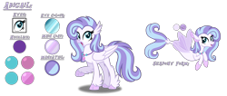 Size: 3620x1540 | Tagged: safe, artist:purplepotato04, derpibooru import, oc, oc:abigail, classical hippogriff, hippogriff, seapony (g4), female, magical lesbian spawn, offspring, parent:silverstream, parent:sweetie belle, reference sheet, simple background, solo, transparent background