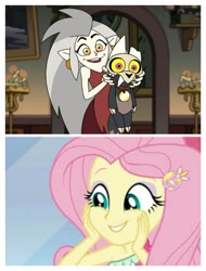 Size: 3106x4096 | Tagged: safe, derpibooru import, edit, edited screencap, screencap, fluttershy, equestria girls, eda, king (the owl house), the owl house