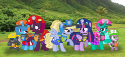 Size: 2340x1080 | Tagged: safe, artist:徐詩珮, derpibooru import, fizzlepop berrytwist, glitter drops, grubber, spike, spring rain, tempest shadow, twilight sparkle, twilight sparkle (alicorn), alicorn, dragon, hedgehog, pony, unicorn, series:sprglitemplight diary, series:sprglitemplight life jacket days, series:springshadowdrops diary, series:springshadowdrops life jacket days, my little pony: the movie, alternate universe, bisexual, blancmange, broken horn, chase (paw patrol), clothes, cute, dino rescue, female, glitterbetes, glitterlight, glittershadow, horn, lesbian, lifeguard, lifeguard spring rain, magic, male, mare, marshall (paw patrol), paw patrol, polyamory, rex (paw patrol), rocky (paw patrol), rubble (paw patrol), shipping, skye (paw patrol), sprglitemplight, springbetes, springdrops, springlight, springshadow, springshadowdrops, tempestbetes, tempestlight, zuma (paw patrol)