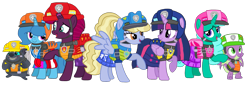 Size: 2155x742 | Tagged: safe, artist:徐詩珮, derpibooru import, fizzlepop berrytwist, glitter drops, grubber, spike, spring rain, tempest shadow, twilight sparkle, twilight sparkle (alicorn), alicorn, dragon, hedgehog, pony, unicorn, series:sprglitemplight diary, series:sprglitemplight life jacket days, series:springshadowdrops diary, series:springshadowdrops life jacket days, my little pony: the movie, alternate universe, bisexual, blancmange, broken horn, chase (paw patrol), clothes, cute, dino rescue, female, glitterbetes, glitterlight, glittershadow, horn, lesbian, lifeguard, lifeguard spring rain, magic, male, mare, marshall (paw patrol), paw patrol, polyamory, rex (paw patrol), rocky (paw patrol), rubble (paw patrol), shipping, simple background, skye (paw patrol), sprglitemplight, springbetes, springdrops, springlight, springshadow, springshadowdrops, tempestbetes, tempestlight, transparent background, zuma (paw patrol)