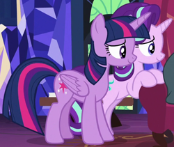 Size: 1214x1023 | Tagged: safe, derpibooru import, screencap, starlight glimmer, twilight sparkle, twilight sparkle (alicorn), alicorn, pony, unicorn, it isn't the mane thing about you, chair, cropped, duo, female, mare