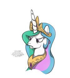 Size: 1206x1348 | Tagged: safe, artist:perfectblue97, derpibooru import, princess celestia, alicorn, pony, angry, crown, implied princess luna, jewelry, regalia, simple background, this will end in a trip to the moon, white background