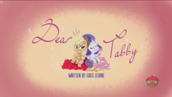 Size: 1920x1080 | Tagged: safe, derpibooru import, screencap, applejack, rarity, earth pony, pony, unicorn, dear tabby, my little pony: pony life, spoiler:pony life s01e38, solo, title card