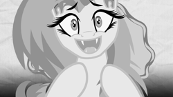 Size: 1920x1080 | Tagged: safe, artist:killme2paza, derpibooru import, fluttershy, twilight sparkle, unicorn twilight, bat pony, unicorn, bat ponified, flutterbat, grayscale, happy, love, monochrome, race swap, smiling