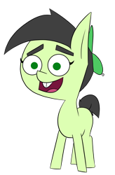 Size: 834x1273 | Tagged: safe, artist:happy harvey, derpibooru import, oc, oc:anon filly, earth pony, pony, cursed image, drawn on phone, female, filly, hat, simple background, the fairly oddparents, timmy turner, transparent background