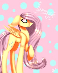 Size: 1724x2160 | Tagged: safe, artist:ellis_sunset, derpibooru import, fluttershy, pegasus, pony, cyrillic, female, mare, polka dot background, raised hoof, russian, solo, text