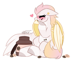 Size: 614x510 | Tagged: safe, artist:inspiredpixels, derpibooru import, oc, oc:gold sunrise, pony, artificial wings, augmented, chibi, cookie, cookie jar, female, food, mare, mechanical wing, simple background, solo, transparent background, wings