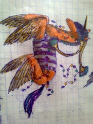 Size: 768x1024 | Tagged: safe, artist:intfighter, derpibooru import, oc, oc only, original species, graph paper, horn, solo, traditional art, wings