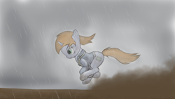 Size: 3840x2160 | Tagged: safe, artist:astralr, derpibooru import, oc, oc only, oc:littlepip, unicorn, fallout equestria, clothes, cutie mark, dirty, dust, female, mare, rain, running, solo, vault suit