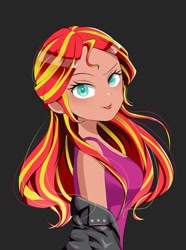 Size: 1172x1575 | Tagged: safe, artist:1drfl_world_end, sunset shimmer, human, equestria girls, :p, black background, bust, colored pupils, cute, female, human coloration, humanized, looking at you, shimmerbetes, simple background, solo, tongue out