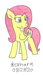 Size: 617x1092 | Tagged: safe, artist:cmara, derpibooru import, fluttershy, pegasus, pony, female, mare, simple background, solo, traditional art, white background