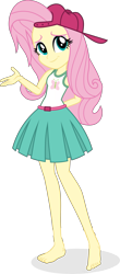 Size: 2631x5973 | Tagged: safe, artist:punzil504, derpibooru import, editor:grapefruitface, fluttershy, equestria girls, barefoot, barefooting, cap, feet, female, hat, simple background, sleeveless, solo, transparent background