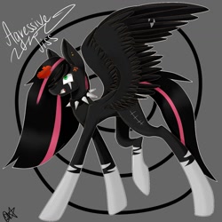 Size: 1489x1489 | Tagged: safe, artist:ellis_sunset, derpibooru import, oc, oc only, oc:emala jiss, pegasus, pony, choker, cross-popping veins, eye scar, pegasus oc, scar, signature, socks (coat marking), solo, spiked choker, wings