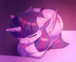 Size: 1237x1019 | Tagged: safe, artist:xbi, derpibooru import, twilight sparkle, twilight sparkle (alicorn), alicorn, pony, :p, behaving like a cat, chest fluff, ear fluff, eyes closed, female, lying down, mare, mlem, ponyloaf, silly, solo, tongue out