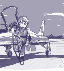 Size: 3000x3308 | Tagged: safe, artist:buckweiser, derpibooru import, oc, oc:concorde, astronaut, jet, nasa, older, pilot, sketch, solo, t-38 talon