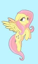 Size: 1230x2048 | Tagged: safe, artist:marzival, derpibooru import, fluttershy, pegasus, pony, blue background, female, simple background, solo