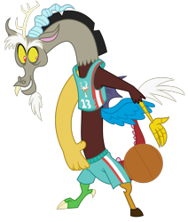 Size: 1500x1769 | Tagged: safe, artist:sketchmcreations, derpibooru import, discord, draconequus, dungeons and discords, basketball, clothes, commission, jersey, male, simple background, sports, transparent background, vector