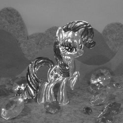 Size: 894x894 | Tagged: safe, alternate version, artist:malte279, derpibooru import, rarity, pony, unicorn, craft, embossing, grayscale, jewel, metal foil, monochrome