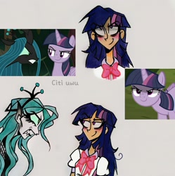 Size: 2132x2139 | Tagged: safe, artist:citi, derpibooru import, screencap, mean twilight sparkle, queen chrysalis, twilight sparkle, human, the mean 6, humanized, scene interpretation, screencap reference