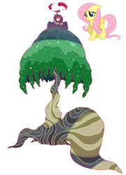 Size: 1280x1778 | Tagged: safe, artist:blingcity, derpibooru import, fluttershy, butterfly, pegasus, pony, crossover, dynamax, female, flower, gigantamax, glowing eyes, macro, pokemon sword and shield, pokémon, simple background, solo, transparent background, tree, watermark