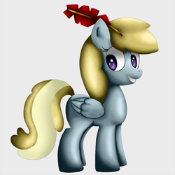 Size: 1026x1026 | Tagged: safe, artist:king-sombrero, chirpy hooves, pegasus, pony, chirpabetes, cute, female, filly, foal, grin, happy, looking to side, quill, simple background, smiling, solo, standing, white background