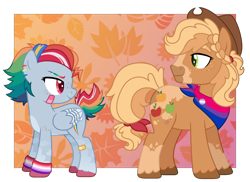 Size: 2082x1516 | Tagged: safe, artist:crazyaya, artist:strawberry-spritz, derpibooru import, applejack, rainbow dash, earth pony, pegasus, pony, alternate design, alternate hairstyle, appledash, applejack's hat, bandage, bandaid, bandana, base used, bigender, bigender pride flag, bisexual pride flag, colored pupils, colored wings, cowboy hat, female, freckles, hat, headcanon, lesbian, lesbian pride flag, lgbt headcanon, looking at each other, mare, multicolored wings, pride, pride flag, scar, sexuality headcanon, shipping, unshorn fetlocks, wings, wristband