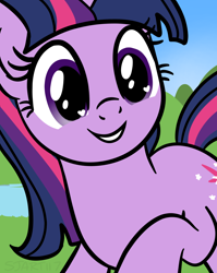Size: 1536x1928 | Tagged: safe, artist:sjart117, derpibooru import, twilight sparkle, unicorn twilight, pony, unicorn, alternate hairstyle, commission, cute, female, grass, heart eyes, mare, mountain, pond, sky, smiling, solo, twiabetes, wingding eyes, ych result