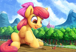 Size: 3000x2063 | Tagged: safe, alternate version, artist:tsitra360, derpibooru import, apple bloom, applejack, big macintosh, scootaloo, sweetie belle, earth pony, pegasus, pony, unicorn, adorabloom, apple, apple tree, applebutt, brother and sister, butt, cute, cutie mark crusaders, female, fence, filly, giant earth pony, giant pony, high res, macro, male, open mouth, scenery, siblings, sisters, sitting, smiling, stallion, sweet apple acres, tree