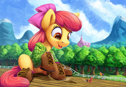 Size: 3000x2063 | Tagged: safe, artist:tsitra360, derpibooru import, apple bloom, applejack, big macintosh, scootaloo, sweetie belle, earth pony, pegasus, pony, unicorn, adorabloom, apple, apple tree, applebutt, boots, brother and sister, butt, clothes, cute, cutie mark crusaders, female, fence, filly, flannel, giant earth pony, giant pony, high res, macro, male, open mouth, scenery, shirt, shoes, siblings, sisters, sitting, smiling, stallion, sweet apple acres, tree