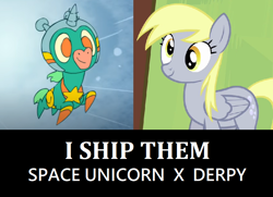 Size: 792x574 | Tagged: safe, derpibooru import, derpy hooves, pegasus, unicorn, i ship it, space unicorn