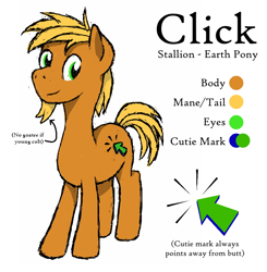 Size: 848x864 | Tagged: safe, artist:bryastar, derpibooru import, oc, oc only, oc:click, earth pony, earth pony oc, facial hair, goatee, male, reference sheet, stallion