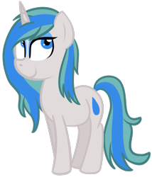 Size: 745x870 | Tagged: safe, artist:technoponywardrobe, derpibooru import, oc, oc only, oc:charity seashell, unicorn, 2021 community collab, blue eyes, derpibooru community collaboration, eyeshadow, female, horn, looking up, makeup, mare, paint tool sai, simple background, solo, transparent background, unicorn oc, water droplet